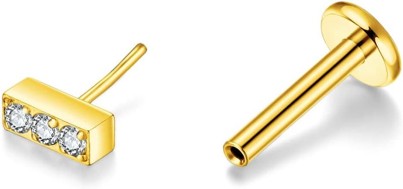 KaseStyle G23 Titanium Threadless Push-in Labret Lip Monroe Tragus Earrings Clear CZ Push Back Stud Helix Piercing Jewerly for Men Women - Image 3